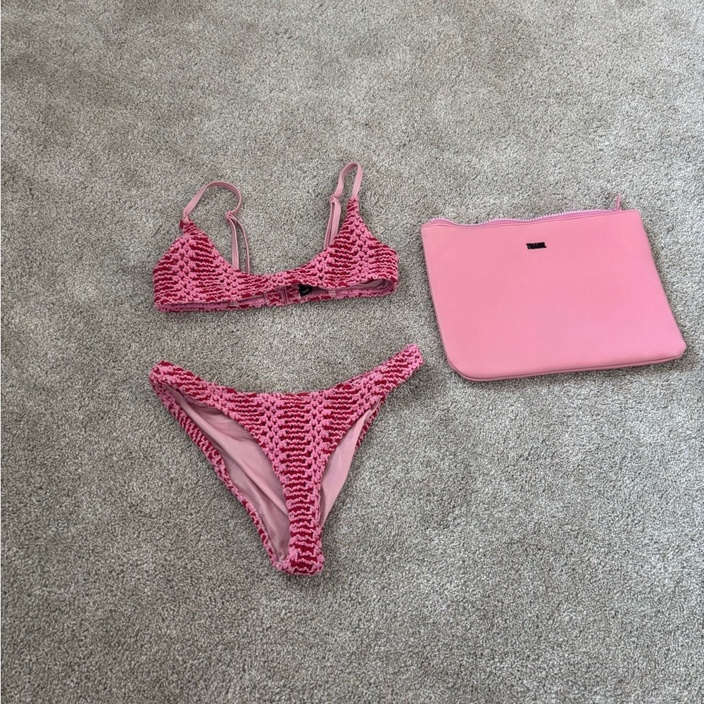 pink crochet triangl bikini set +bag